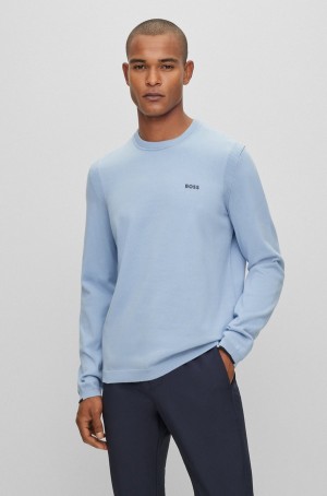 Suéteres Hugo Boss Algodon-blend Regular-fit With Logo Detail Hombre Azules Claro | 29346-IOSQ