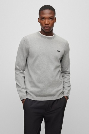 Suéteres Hugo Boss Algodon-blend Regular-fit With Logo Detail Hombre Grises Claro | 20897-WIOF