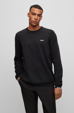Suéteres Hugo Boss Algodon-blend Regular-fit With Logo Detail Hombre Negros | 73940-HEZR