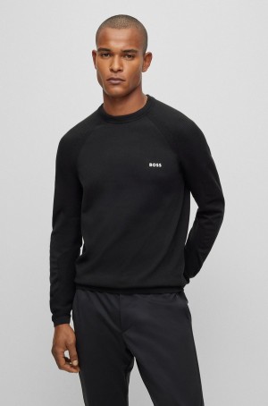 Suéteres Hugo Boss Algodon-blend Regular-fit With Logo Detail Hombre Negros | 50863-PHIO