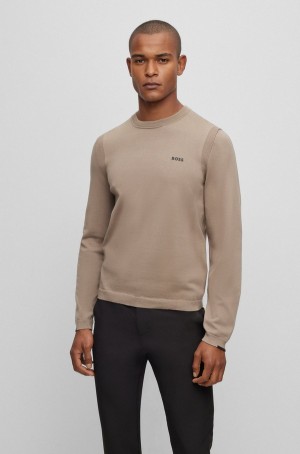 Suéteres Hugo Boss Algodon-blend Regular-fit With Logo Detail Hombre Beige | 49153-WDQO