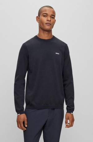 Suéteres Hugo Boss Algodon-blend Regular-fit With Logo Detail Hombre Azules Oscuro | 53071-BDFK