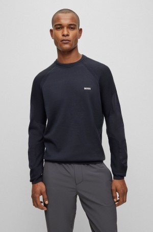 Suéteres Hugo Boss Algodon-blend Regular-fit With Logo Detail Hombre Azules Oscuro | 25713-GEKH