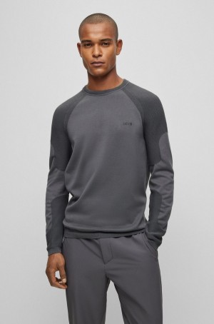 Suéteres Hugo Boss Algodon-blend Regular-fit With Logo Detail Hombre Grises Oscuro | 04138-WNXL