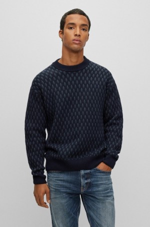 Suéteres Hugo Boss Algodon-blend With Two-tone Mesh Structure Hombre Azules Oscuro | 49527-WPOB