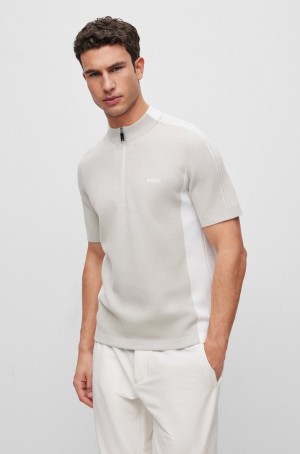 Suéteres Hugo Boss Algodon-blend Zip-neck With A Rayas Sleeves Hombre Grises Claro | 40951-PWZS