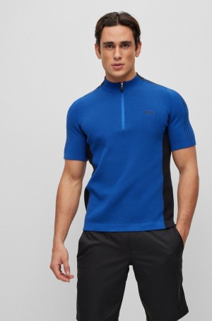 Suéteres Hugo Boss Algodon-blend Zip-neck With A Rayas Sleeves Hombre Azules | 45908-JXLZ