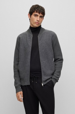 Suéteres Hugo Boss Bomber-style Zip-up Cardigan In Lana And Algodon Hombre Grises | 37460-TRID