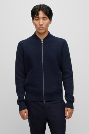 Suéteres Hugo Boss Bomber-style Zip-up Cardigan In Lana And Algodon Hombre Azules Oscuro | 97036-MZGD