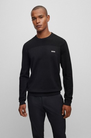 Suéteres Hugo Boss Branded Crew-neck In Dry-flex Fabric Hombre Negros | 14098-PMKC
