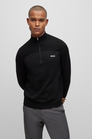 Suéteres Hugo Boss Branded Zip-neck In Dry-flex Fabric Hombre Negros | 65907-JMDY