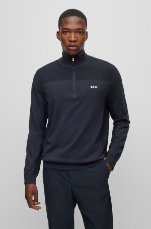 Suéteres Hugo Boss Branded Zip-neck In Dry-flex Fabric Hombre Azules Oscuro | 83476-MFCP