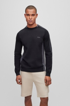 Suéteres Hugo Boss Colour-blocked Algodon-blend With A Rayas Logo Hombre Negros | 82970-YXSG