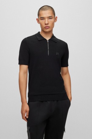Suéteres Hugo Boss Corta-sleeved Zip-neck With Stacked Logo Hombre Negros | 34720-LMUF