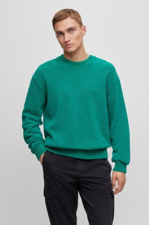 Suéteres Hugo Boss Crew-neck In Acanalado Algodon Hombre Verdes | 89037-RCSJ