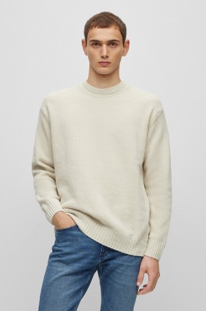 Suéteres Hugo Boss Crew-neck In Acanalado Algodon Hombre Blancos | 62419-YJDS