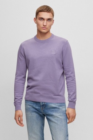 Suéteres Hugo Boss Crew-neck In Algodon And Cashmere With Logo Hombre Morados | 62197-TLBV