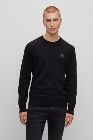 Suéteres Hugo Boss Crew-neck In Algodon And Cashmere With Logo Hombre Negros | 38972-XKCD