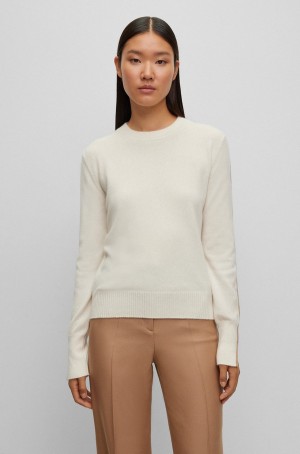 Suéteres Hugo Boss Crew-neck In Cashmere Mujer Beige Claro | 46395-JWLM