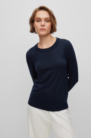 Suéteres Hugo Boss Crew-neck In Merino Lana Mujer Azules Oscuro | 39724-SRXJ