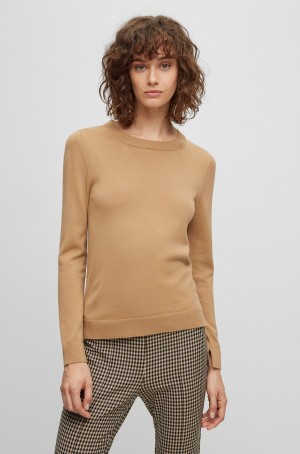 Suéteres Hugo Boss Crew-neck In Merino Lana Mujer Beige | 28507-JETO