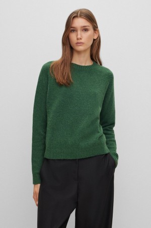 Suéteres Hugo Boss Crew-neck In Stretch Fabric Mujer Verdes Oscuro | 39648-LPSZ