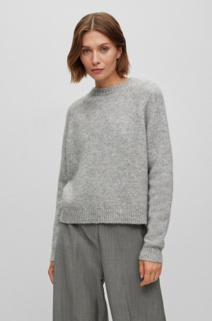 Suéteres Hugo Boss Crew-neck In Stretch Fabric Mujer Grises | 49205-SNOA