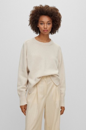 Suéteres Hugo Boss Crew-neck In Virgin Lana And Cashmere Mujer Beige Claro | 63452-BWZR