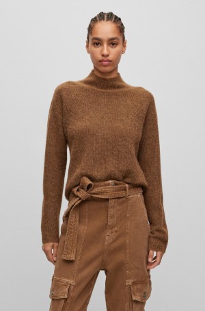 Suéteres Hugo Boss De Punto With Mock Neckline Mujer Marrom | 28539-DNRO