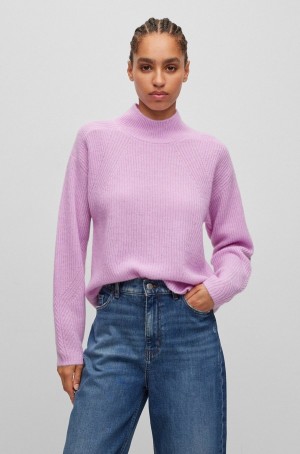 Suéteres Hugo Boss De Punto With Mock Neckline Mujer Rosas Claro | 72954-QGJU