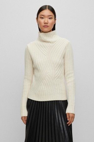 Suéteres Hugo Boss Funnel-neck In Virgin Lana And Cashmere Mujer Blancos | 30169-RFIP