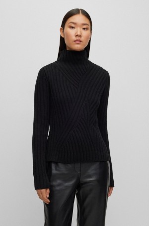 Suéteres Hugo Boss Funnel-neck In Virgin Lana And Cashmere Mujer Negros | 68094-BPJY