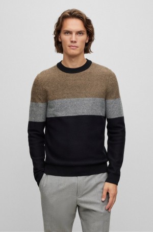 Suéteres Hugo Boss Herringbone-structured In Virgin Lana And Algodon Hombre Negros | 70496-CYUO