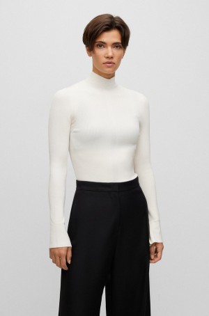 Suéteres Hugo Boss High-neck In A Acanalado Knit Mujer Blancos | 24197-VWBL