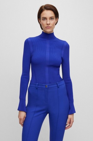 Suéteres Hugo Boss High-neck In A Acanalado Knit Mujer Azules | 92187-EMXB