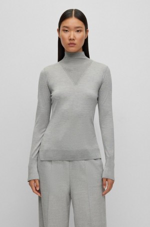 Suéteres Hugo Boss High-neck In Mixed-knit Silk Mujer Grises Claro | 38150-JYOA