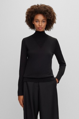 Suéteres Hugo Boss High-neck In Mixed-knit Silk Mujer Negros | 82136-GLDV