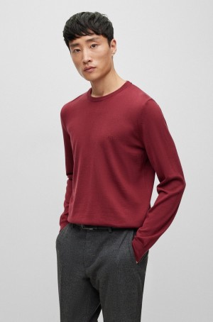 Suéteres Hugo Boss Logo-embroidered In Responsible Lana Hombre Rojos Oscuro | 48026-XTBH