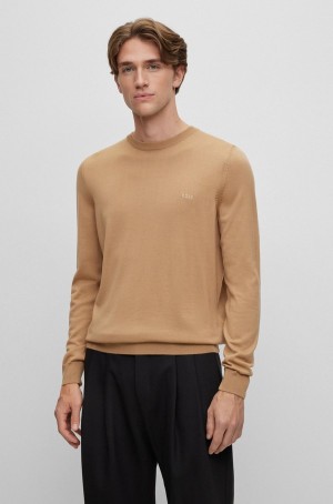Suéteres Hugo Boss Logo-embroidered In Responsible Lana Hombre Beige | 92317-NPUM