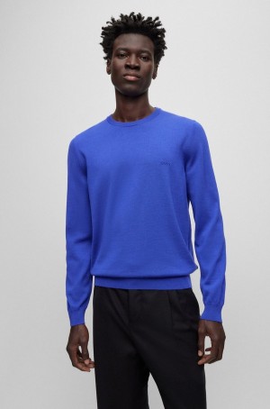 Suéteres Hugo Boss Logo-embroidered In Responsible Lana Hombre Azules | 90735-NFQI