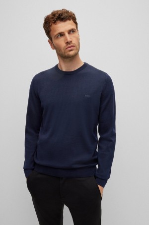 Suéteres Hugo Boss Logo-embroidered In Responsible Lana Hombre Azules Oscuro | 40965-SHKB