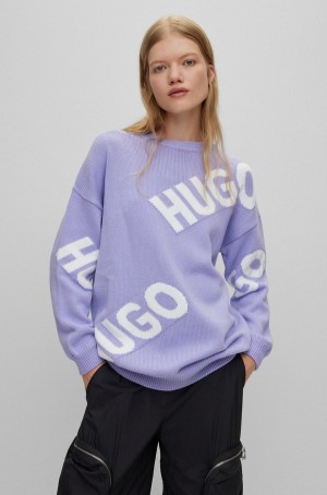 Suéteres Hugo Boss Logo-intarsia In An Organic-cotton Blend Mujer Morados Claro | 21698-MWYC