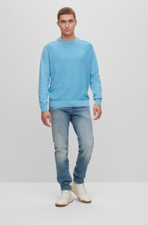 Suéteres Hugo Boss Mixed-structure Algodon-cashmere With Woven Label Hombre Azules | 31962-NXVJ