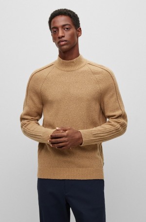 Suéteres Hugo Boss Mock-neck In A Lana Blend Hombre Beige | 43915-WATL