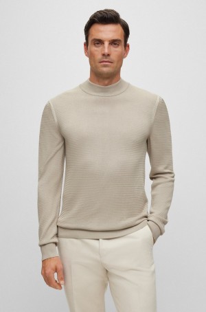 Suéteres Hugo Boss Mock-neck In De Punto Silk Hombre Beige Claro | 21473-OBPR