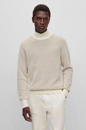 Suéteres Hugo Boss Mock-neck In Structured Algodon And Virgin Lana Hombre Beige | 50324-HGXD