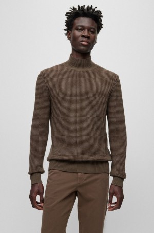 Suéteres Hugo Boss Mock-neck In Structured Algodon And Virgin Lana Hombre Verdes Oscuro | 47081-EHPF