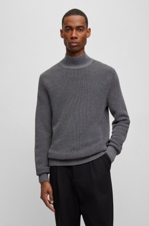Suéteres Hugo Boss Mock-neck In Structured Algodon And Virgin Lana Hombre Grises Oscuro | 79461-RSVD