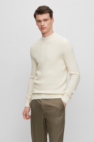 Suéteres Hugo Boss Mock-neck In Virgin Lana And Algodon Hombre Blancos | 03975-HKDA