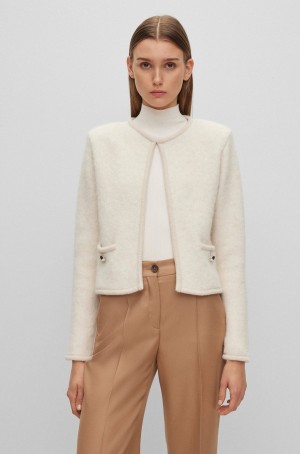 Suéteres Hugo Boss Open-front Cardigan With Buttoned Pockets Mujer Blancos | 89073-QZCE